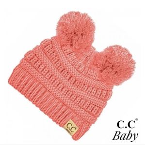 Baby CC Beanie Double Pompom Coral